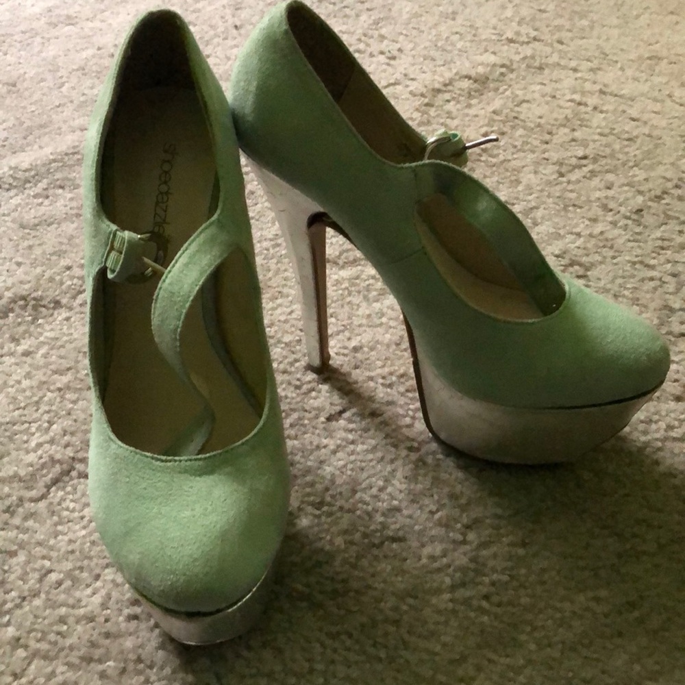 Mint green platform heels